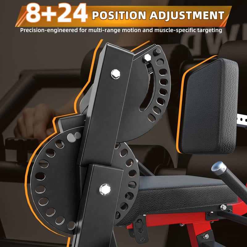 Leg Extension and Curl Lower Body Workout Machine, Heavy Duty Adjustable Leg Rotary Extension Plate Loaded Fitness Equipment for Thigh Home Gym, for 1''/2'' Weight Plates with Easy Mobility Wheels