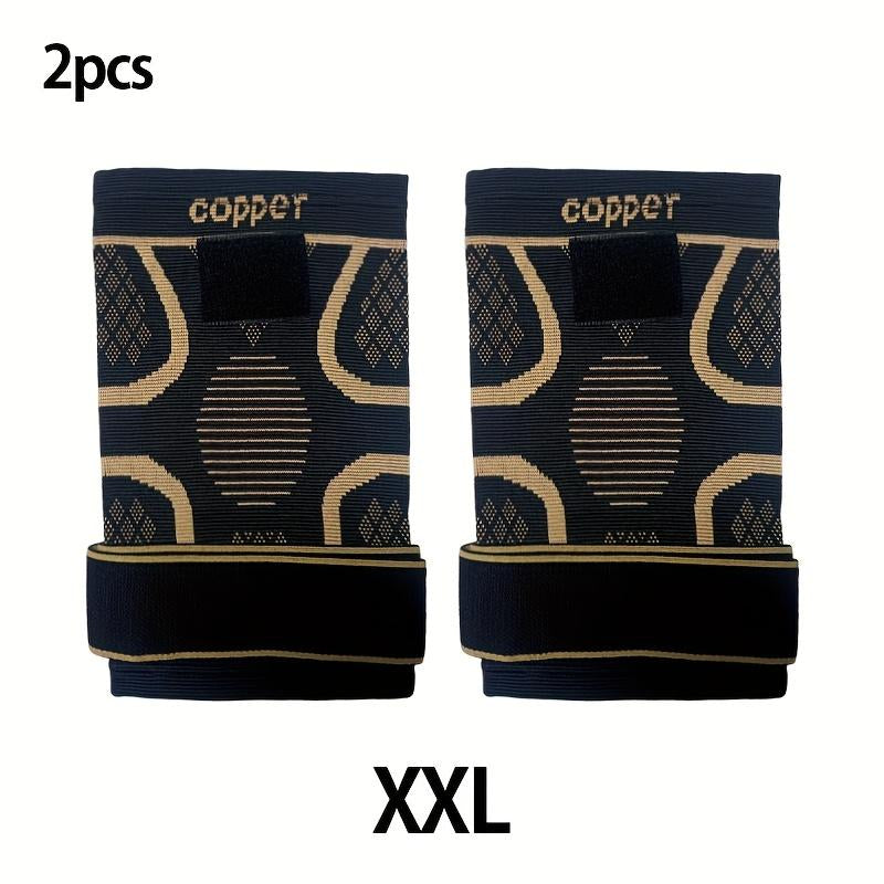 (2 Pack) Copper Knee Braces with Strap for Knee Pain Women and Men, Knee Compression Sleeve for Arthritis, ACL, Meniscus Tear, Joint Pain Relief, Knee Support for Working, Running,