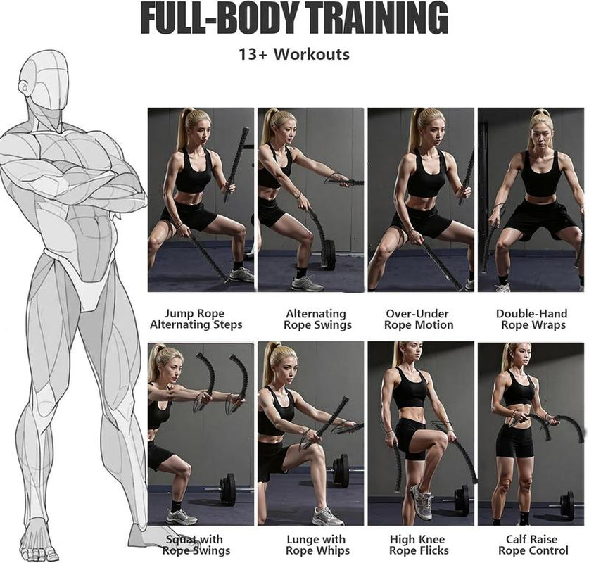 New Upgraded Ropeless Battle Rope Home Gym Equipment with Integrated Non-Slip Handles Rubber-Coated Springs for Unisex Indoor Outdoor Training HIIT Workouts Low-Impact Cardio Training