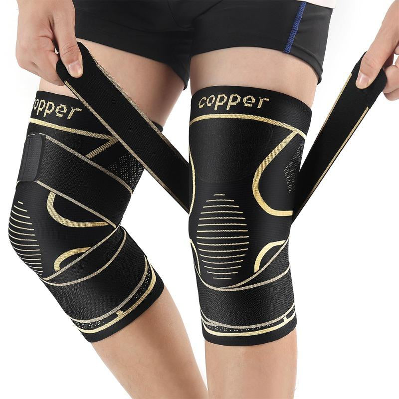 (2 Pack) Copper Knee Braces with Strap for Knee Pain Women and Men, Knee Compression Sleeve for Arthritis, ACL, Meniscus Tear, Joint Pain Relief, Knee Support for Working, Running,