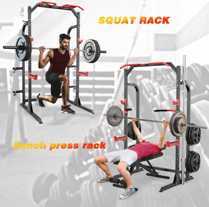 Sunhome Power Cage Squat Rack, Multi-Functional Power Rack with J-Hooks, Dip Handles, Weight Plate and Olympic Bar Storage Home Gym