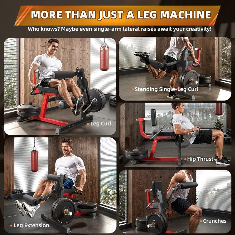Leg Extension and Curl Lower Body Workout Machine, Heavy Duty Adjustable Leg Rotary Extension Plate Loaded Fitness Equipment for Thigh Home Gym, for 1''/2'' Weight Plates with Easy Mobility Wheels