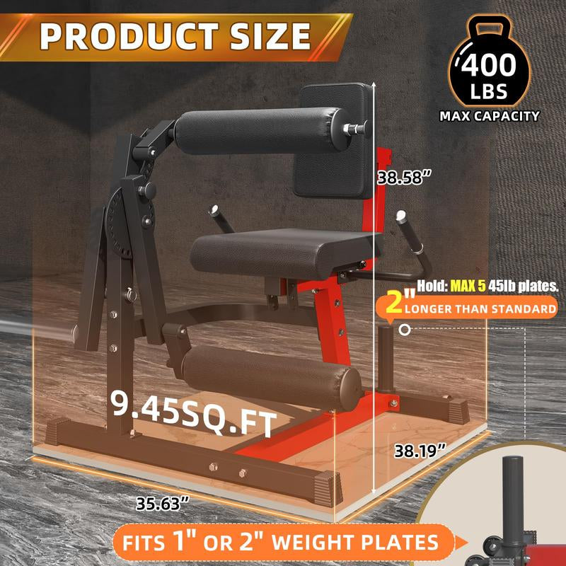 Leg Extension and Curl Lower Body Workout Machine, Heavy Duty Adjustable Leg Rotary Extension Plate Loaded Fitness Equipment for Thigh Home Gym, for 1''/2'' Weight Plates with Easy Mobility Wheels