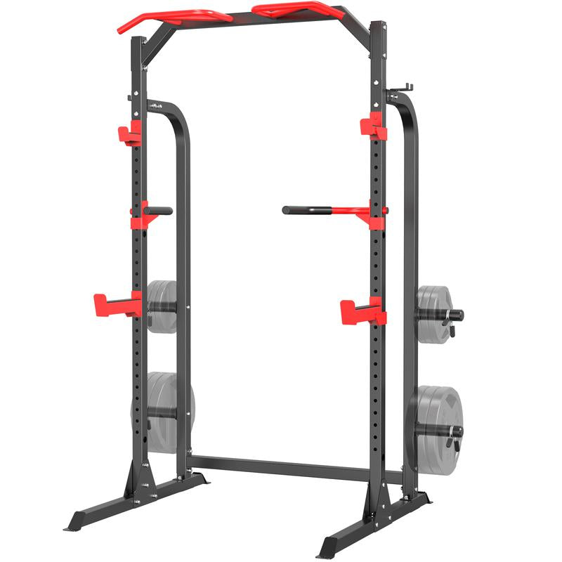 Sunhome Power Cage Squat Rack, Multi-Functional Power Rack with J-Hooks, Dip Handles, Weight Plate and Olympic Bar Storage Home Gym