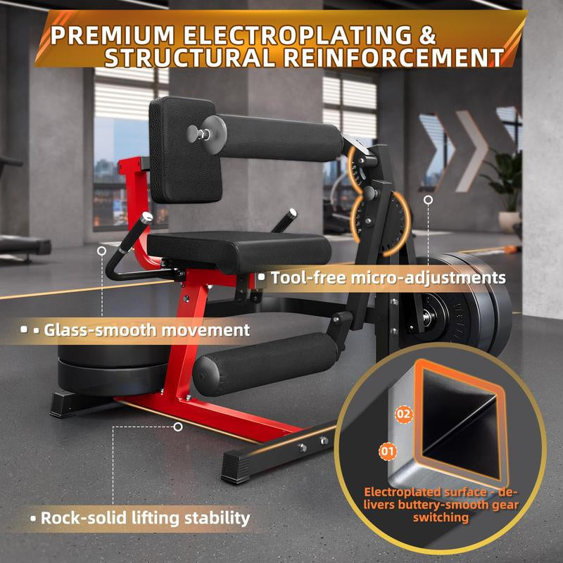 Leg Extension and Curl Lower Body Workout Machine, Heavy Duty Adjustable Leg Rotary Extension Plate Loaded Fitness Equipment for Thigh Home Gym, for 1''/2'' Weight Plates with Easy Mobility Wheels